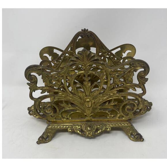 ANTIQUE BRADLEY & HUBBARD BRASS LETTER MAIL NAPKIN HOLDER HEAVY B & H DESK ITEM - Picture 2 of 8